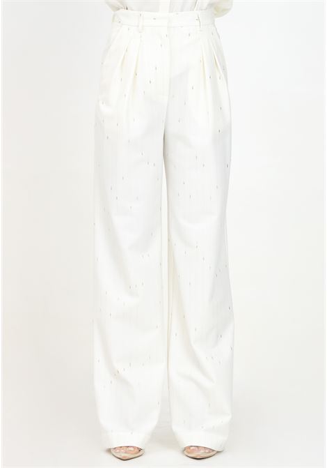 Elegant cream trousers for women with delicate gold details SIMONA CORSELLINI | A24CPPA014-01-TGES00030692